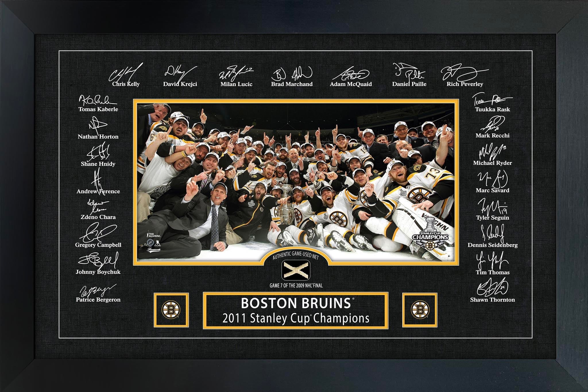 Boston Bruins 2011 Stanley Cup Replica Signature Frame with Game-Used Net