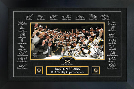Boston Bruins 2011 Stanley Cup Replica Signature Frame with Game-Used Net