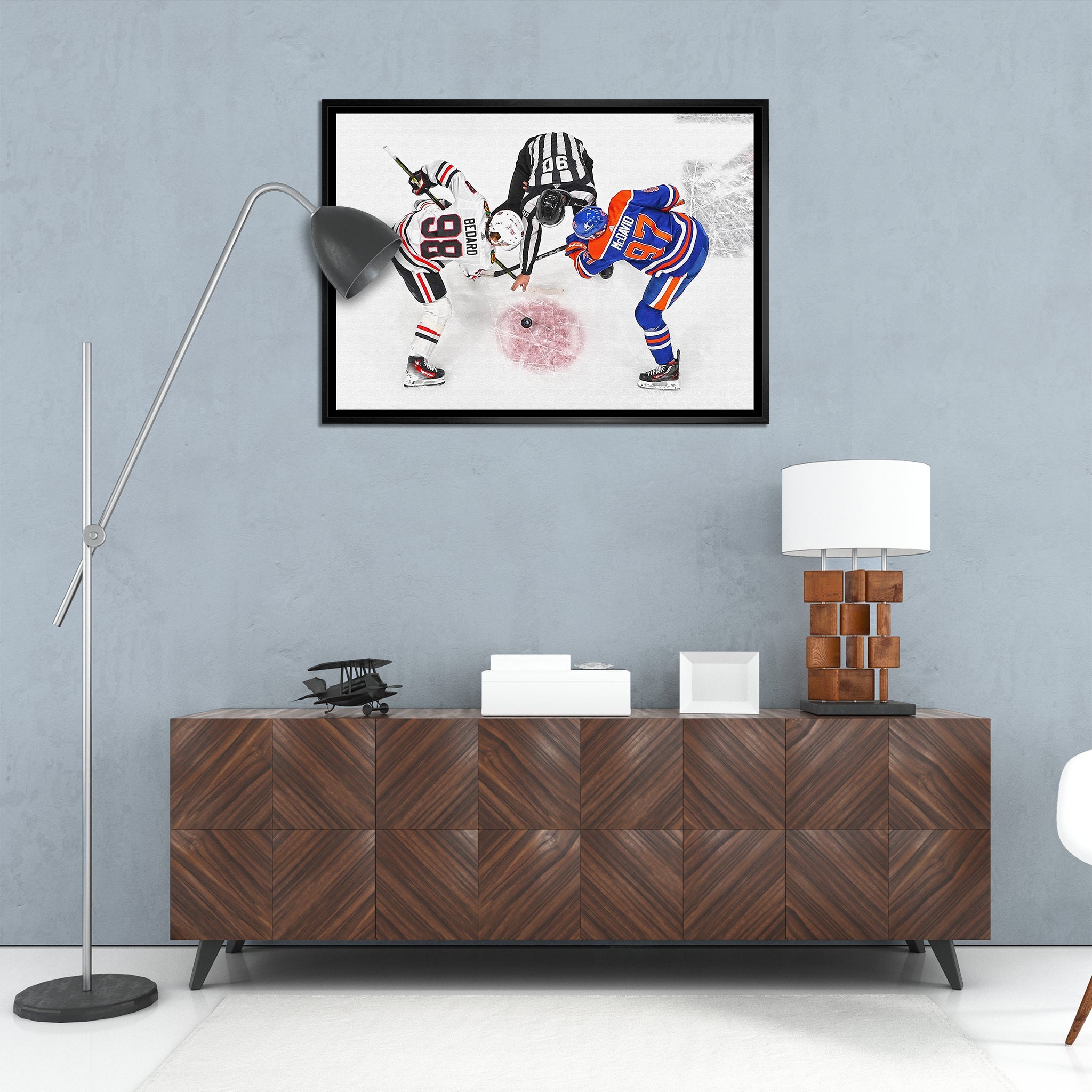 Connor Bedard and Connor McDavid 20x29 Framed Canvas Blackhawks