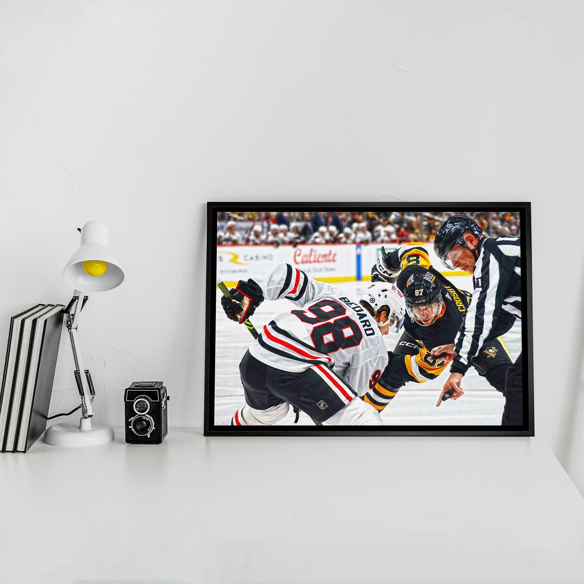 Connor Bedard 20x29 Framed Canvas Blackhawks vs Crosby
