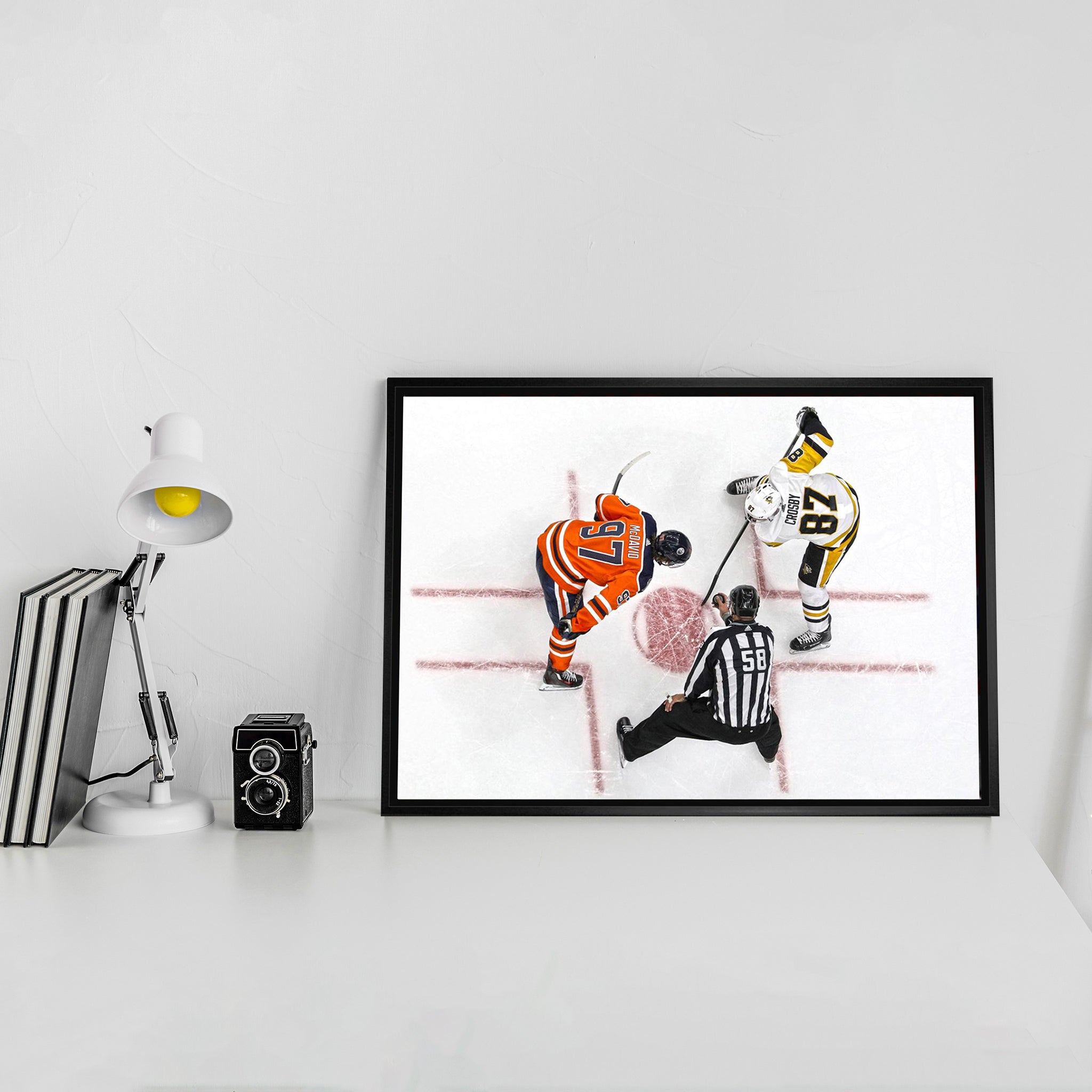 Connor McDavid and Sidney Crosby Framed 20x29 Overhead Face-off Canvas