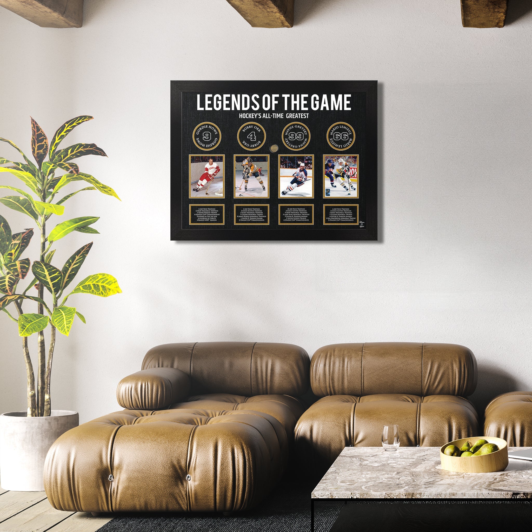 Legends of Hockey: Howe, Orr, Gretzky, Lemieux - Framed Collage