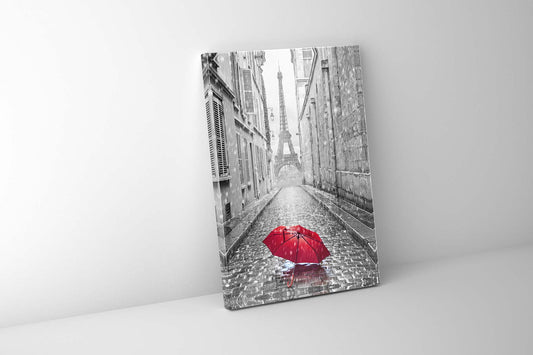 Canvas Wall Art-Red Umbrella Eiffel Tower-Printed Artwork