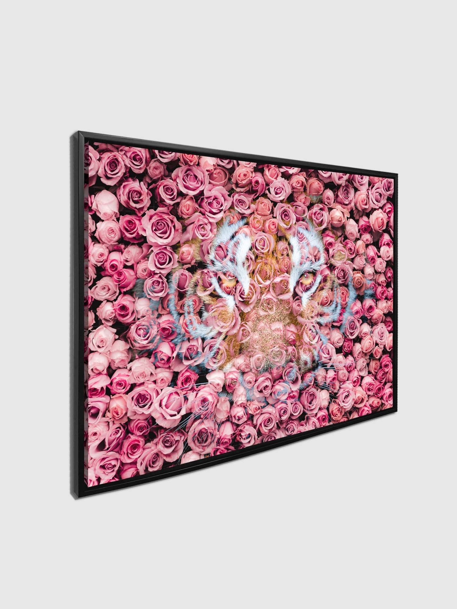 Tiger in the Rose-Wildlife Canvas Prints- Animal Art- Gold varnish