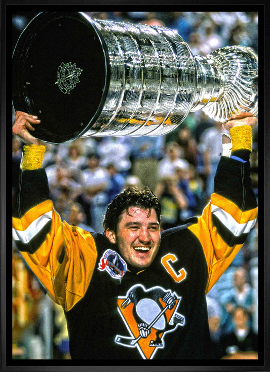 Mario Lemieux Pittsburgh Penguins Framed 20x29 Raising Cup Canvas