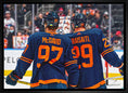 Charger l'image dans la visionneuse de la galerie, Connor McDavid and Leon Draisaitl 20x29 Framed Canvas Oilers Alternate Jersey Behind-H

