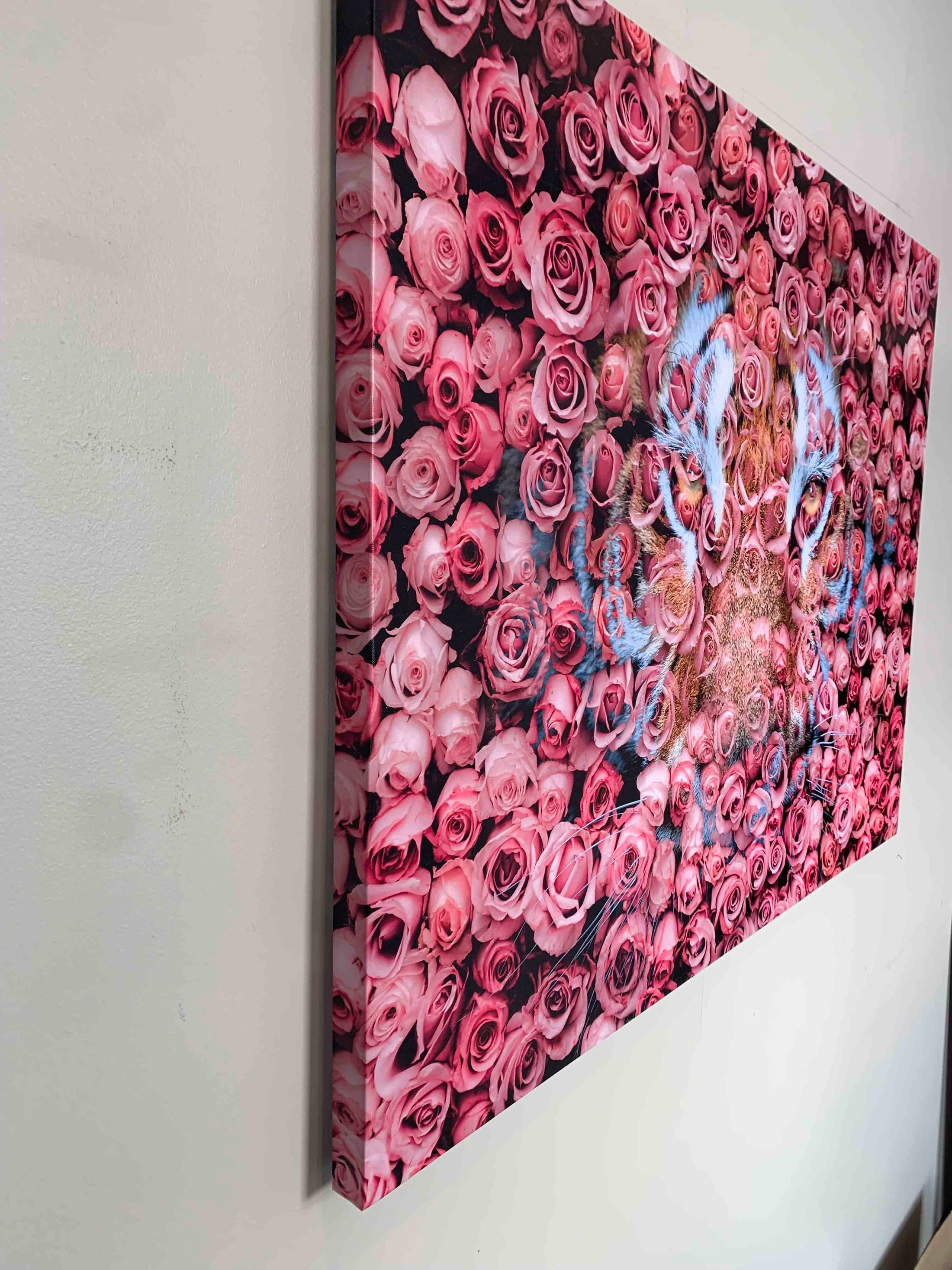 Tiger in the Rose-Wildlife Canvas Prints- Animal Art- Gold varnish