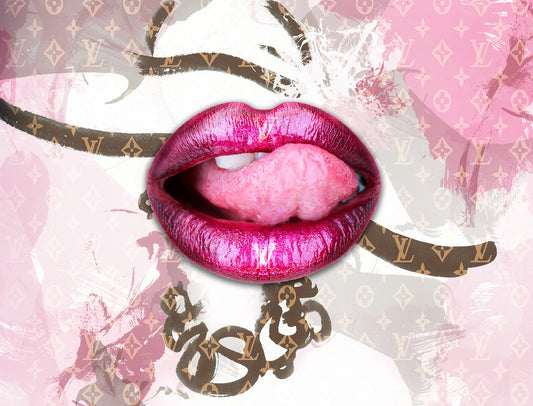 Canvas Wall Art-Pink Lips Overlay-Printed Artwork
