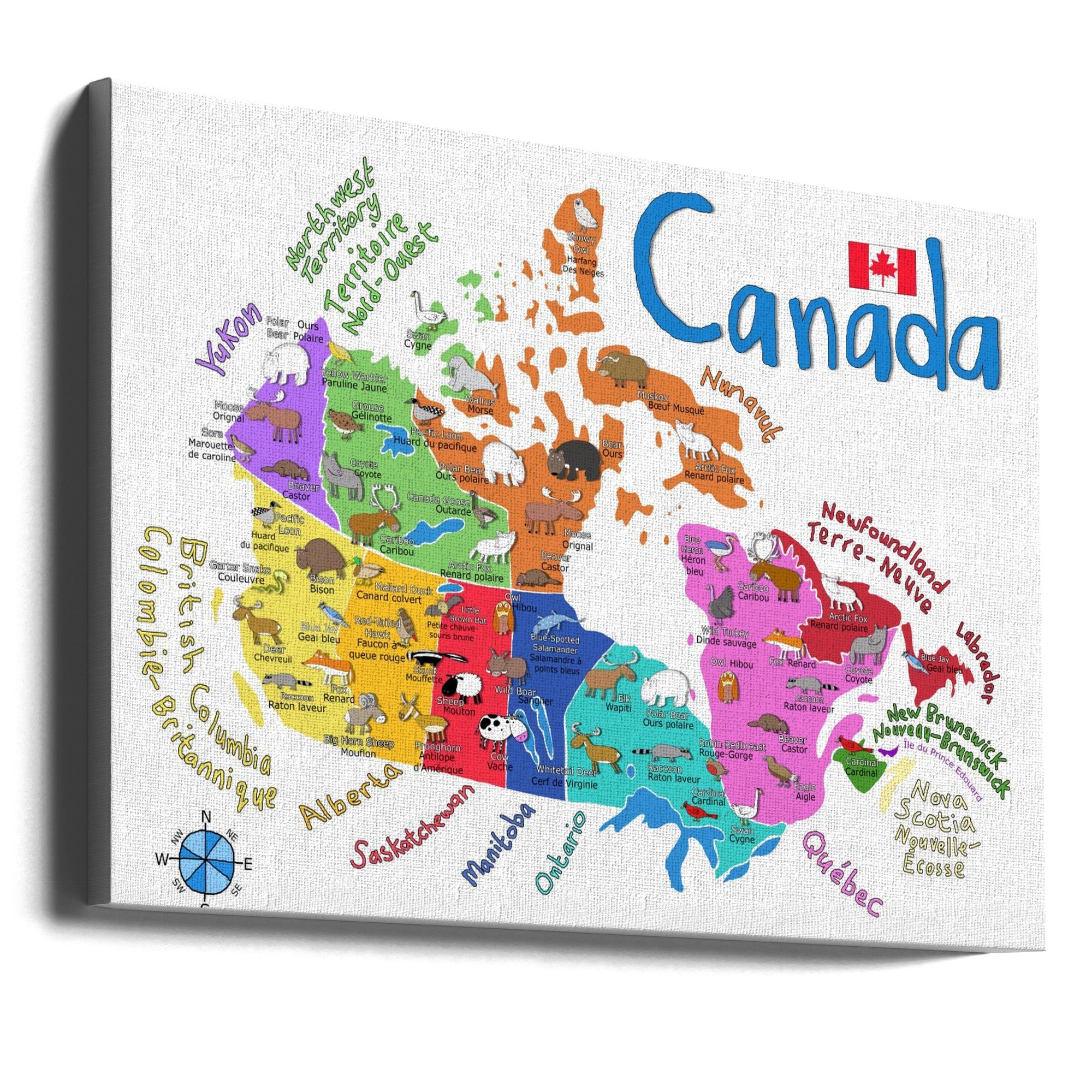 Wall art Illustrated Map of Canada with Animals by Carla Daly
