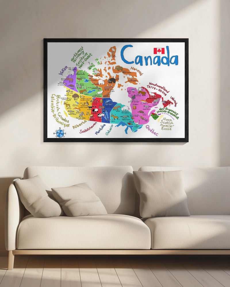 Wall art Illustrated Map of Canada with Animals by Carla Daly